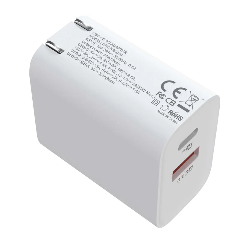 30W USB-C Dual Port Wall Charger — NRGlink