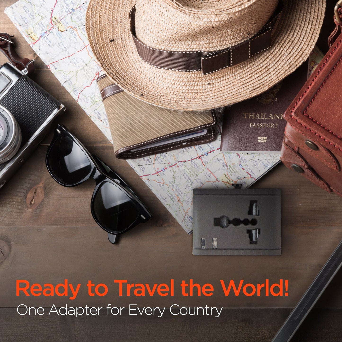 Hypergear All-in-One World Travel Adapter - Fits US, AUS, EU, and UK plug configurations - Black