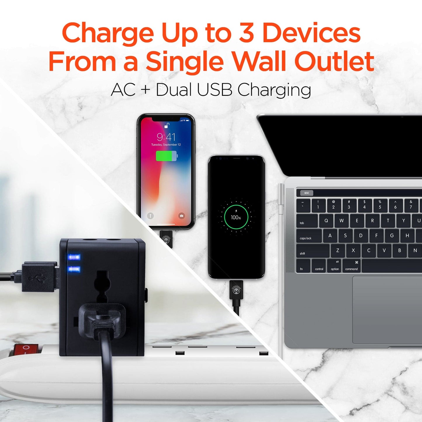 Hypergear All-in-One World Travel Adapter - Fits US, AUS, EU, and UK plug configurations - Black