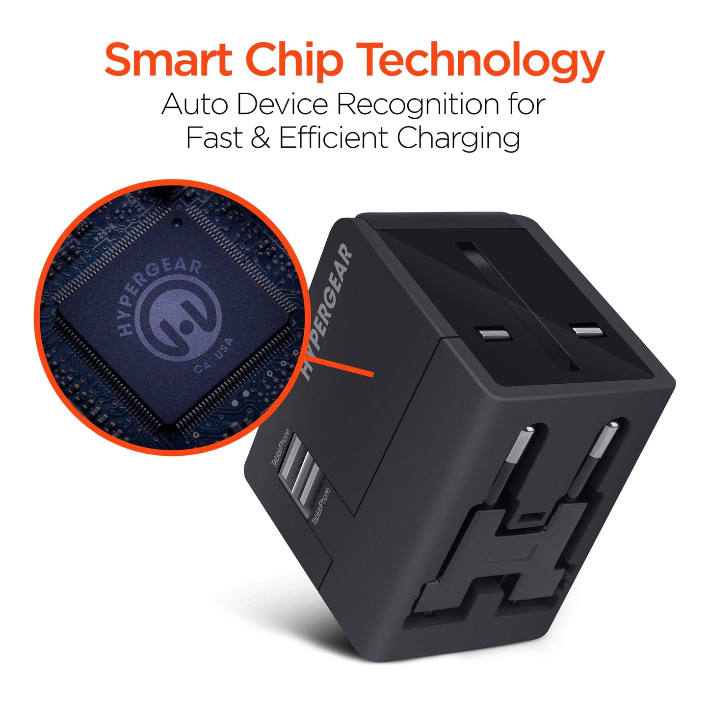 Hypergear All-in-One World Travel Adapter - Fits US, AUS, EU, and UK plug configurations - Black
