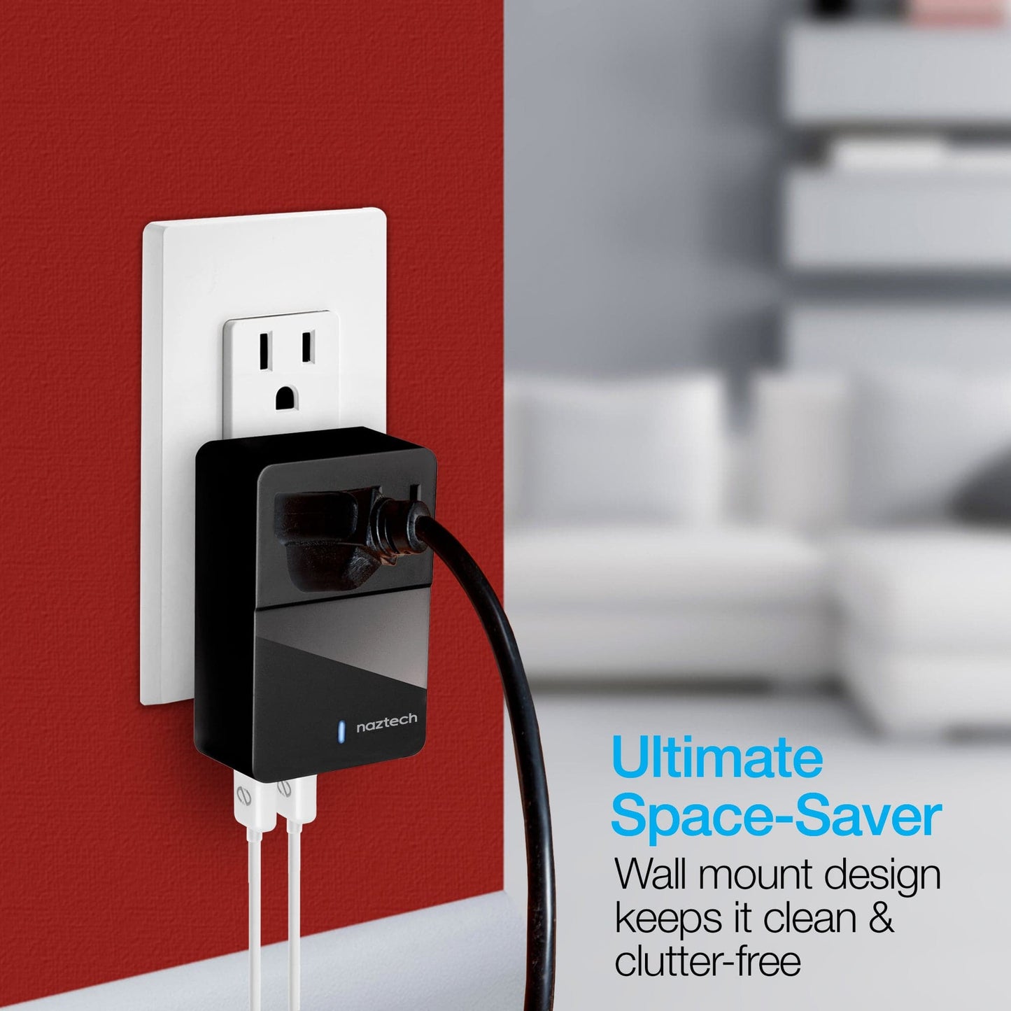 Naztech Fast 48W Multi-Device USB Charger with Dual AC outlet extension & 4 USB ports - Color Options