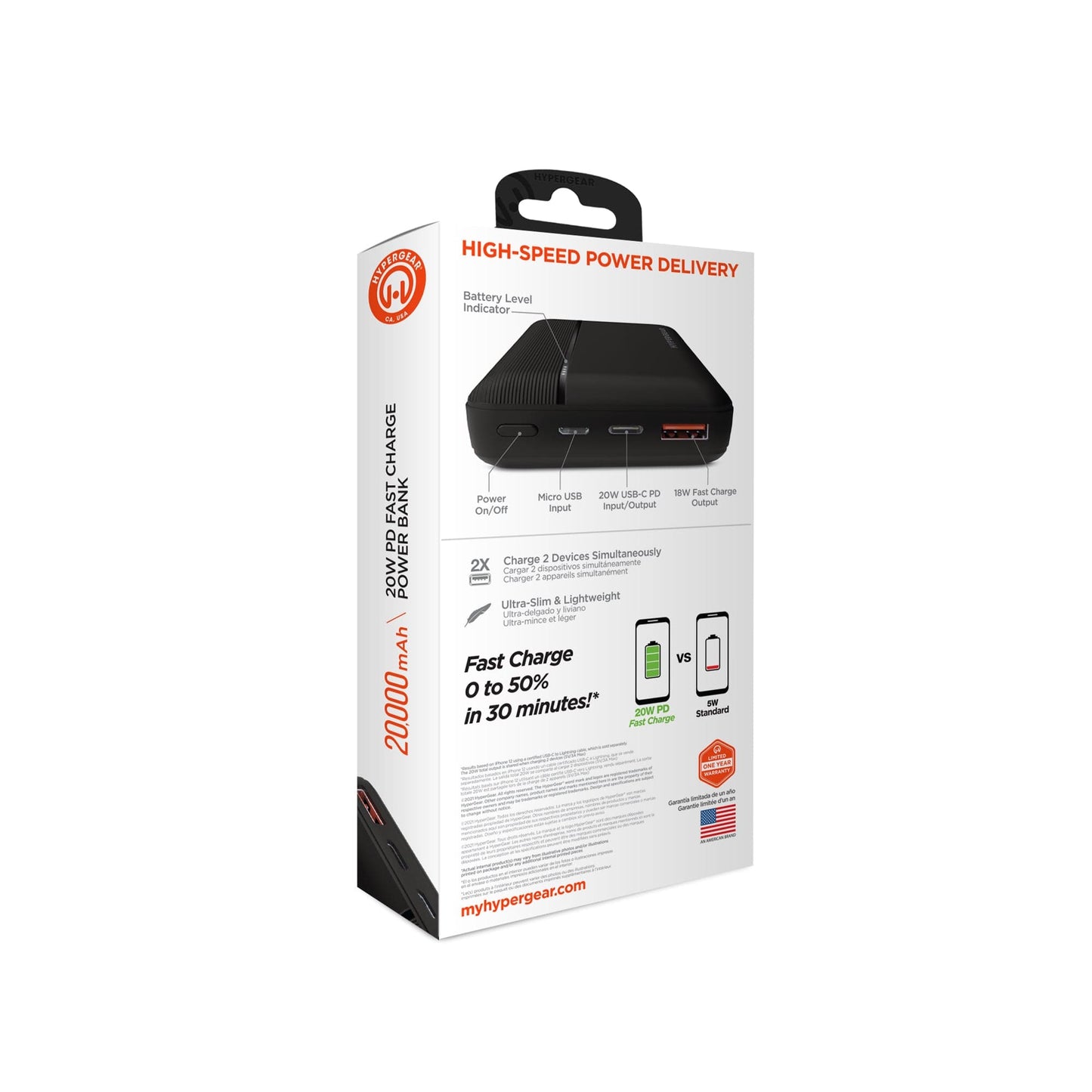 Hypergear 20,000mAh Fast Charge Power Bank with 20W USB-C PD