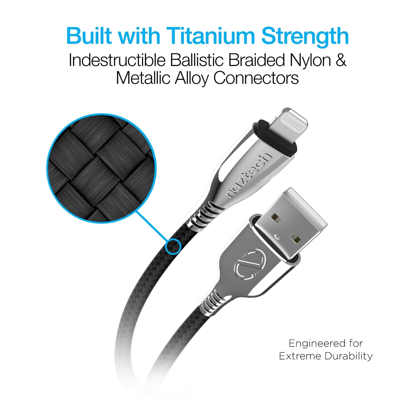Naztech TITANIUM USB to Lightning Braided Cable - 6ft - Color Options