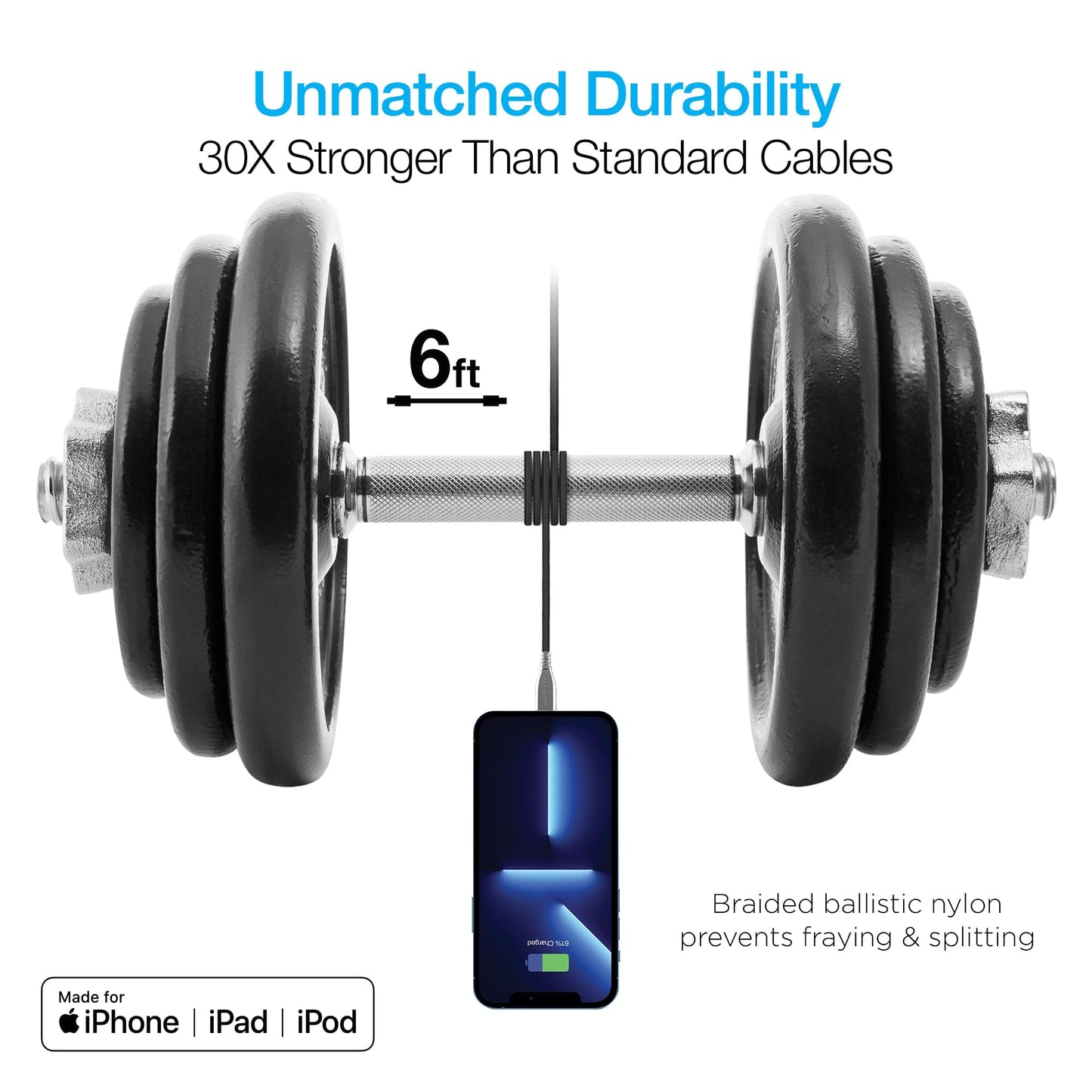 Naztech TITANIUM USB to Lightning Braided Cable - 6ft - Color Options