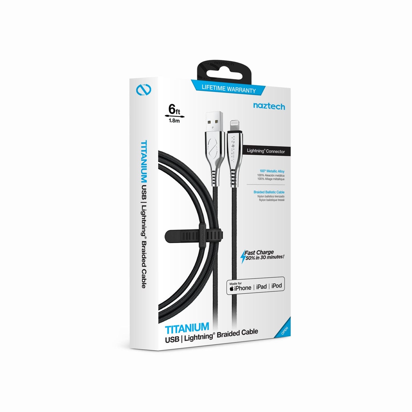 Naztech TITANIUM USB to Lightning Braided Cable - 6ft - Color Options