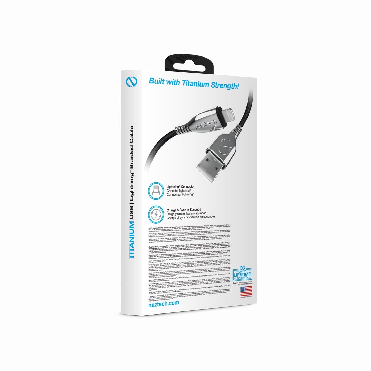 Naztech TITANIUM USB to Lightning Braided Cable - 6ft - Color Options