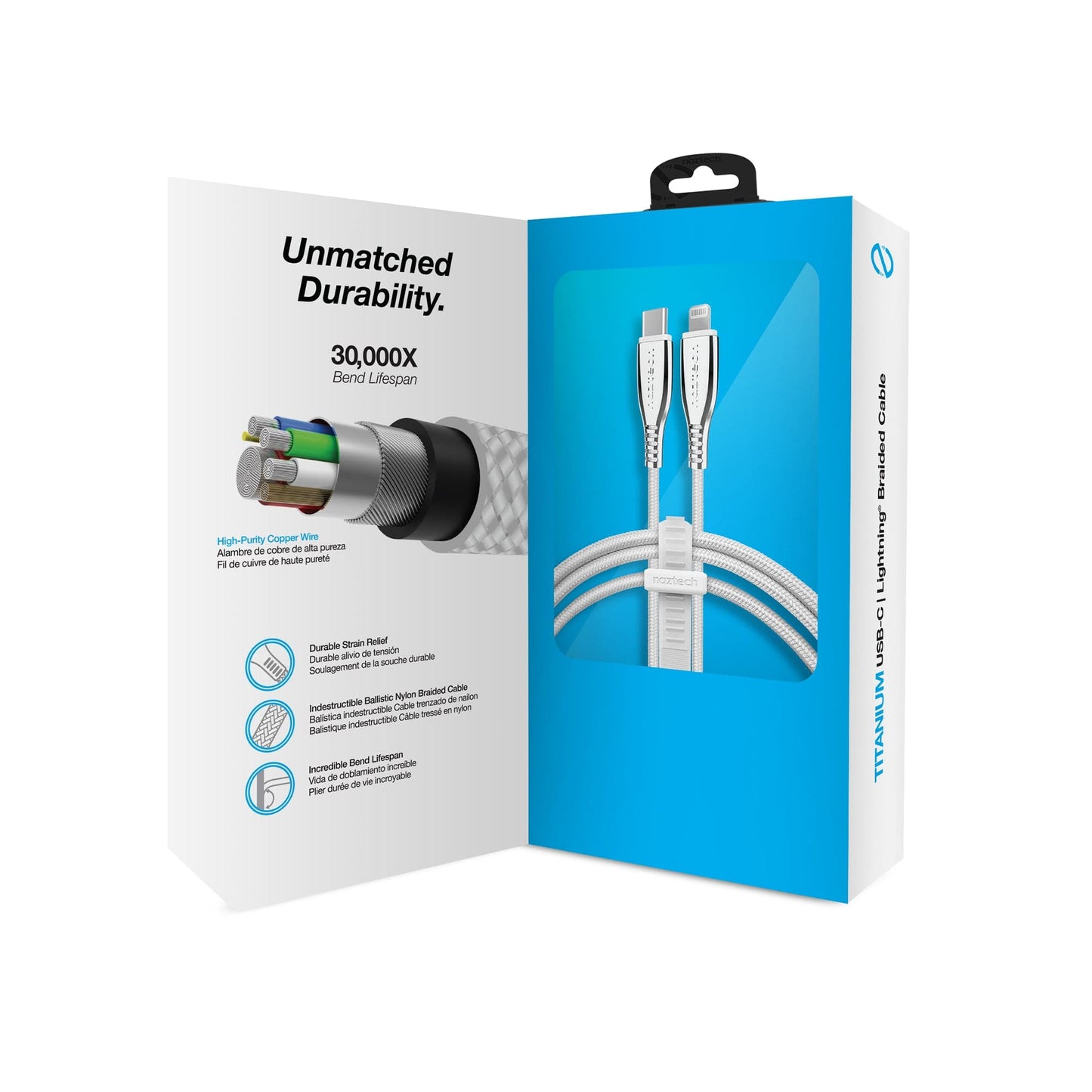 Naztech TITANIUM USB-C to MFi Lightning Braided Fast Charge Cable - 6ft - Color Options