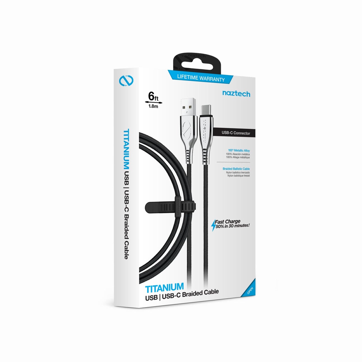 Naztech TITANIUM USB to USB-C Braided Fast Charge Cable - 6ft - Color Options