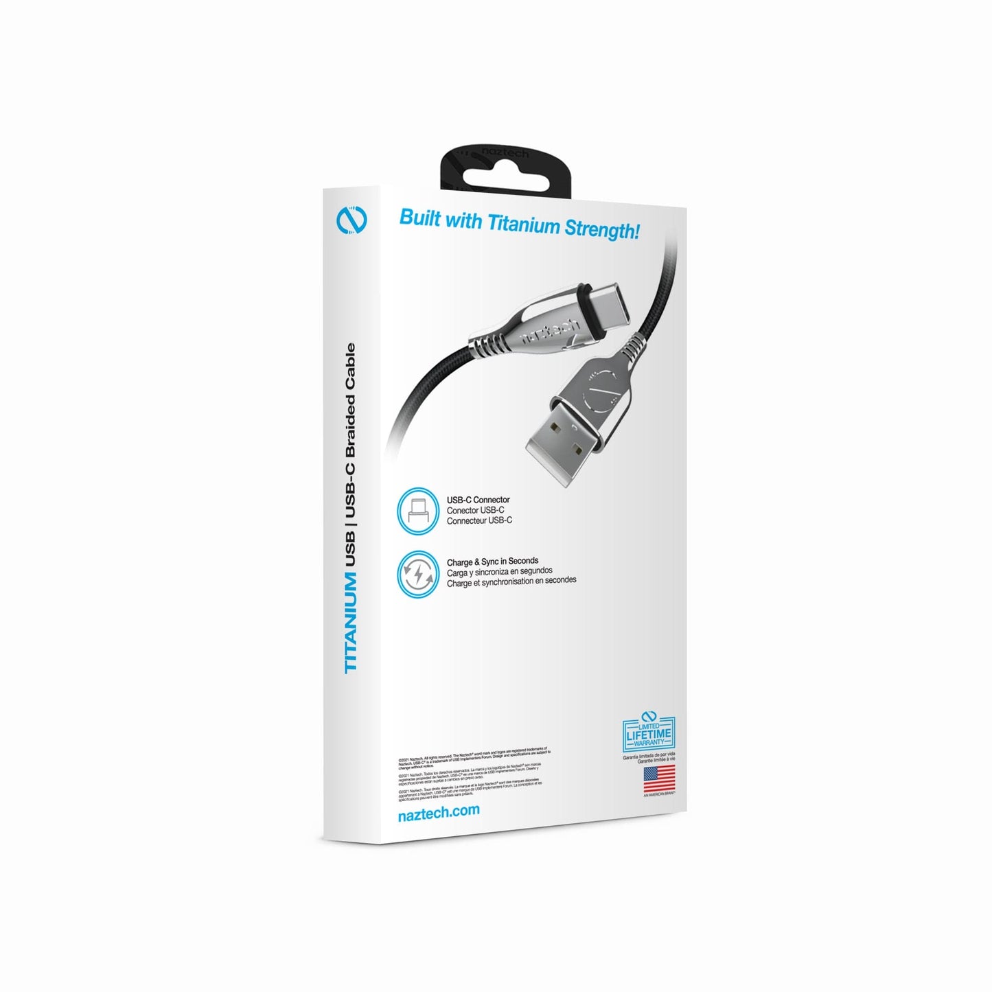 Naztech TITANIUM USB to USB-C Braided Fast Charge Cable - 6ft - Color Options