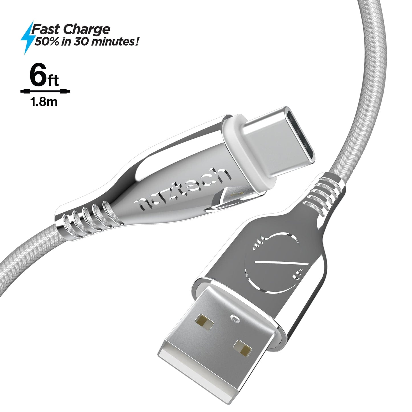 Naztech TITANIUM USB to USB-C Braided Fast Charge Cable - 6ft - Color Options