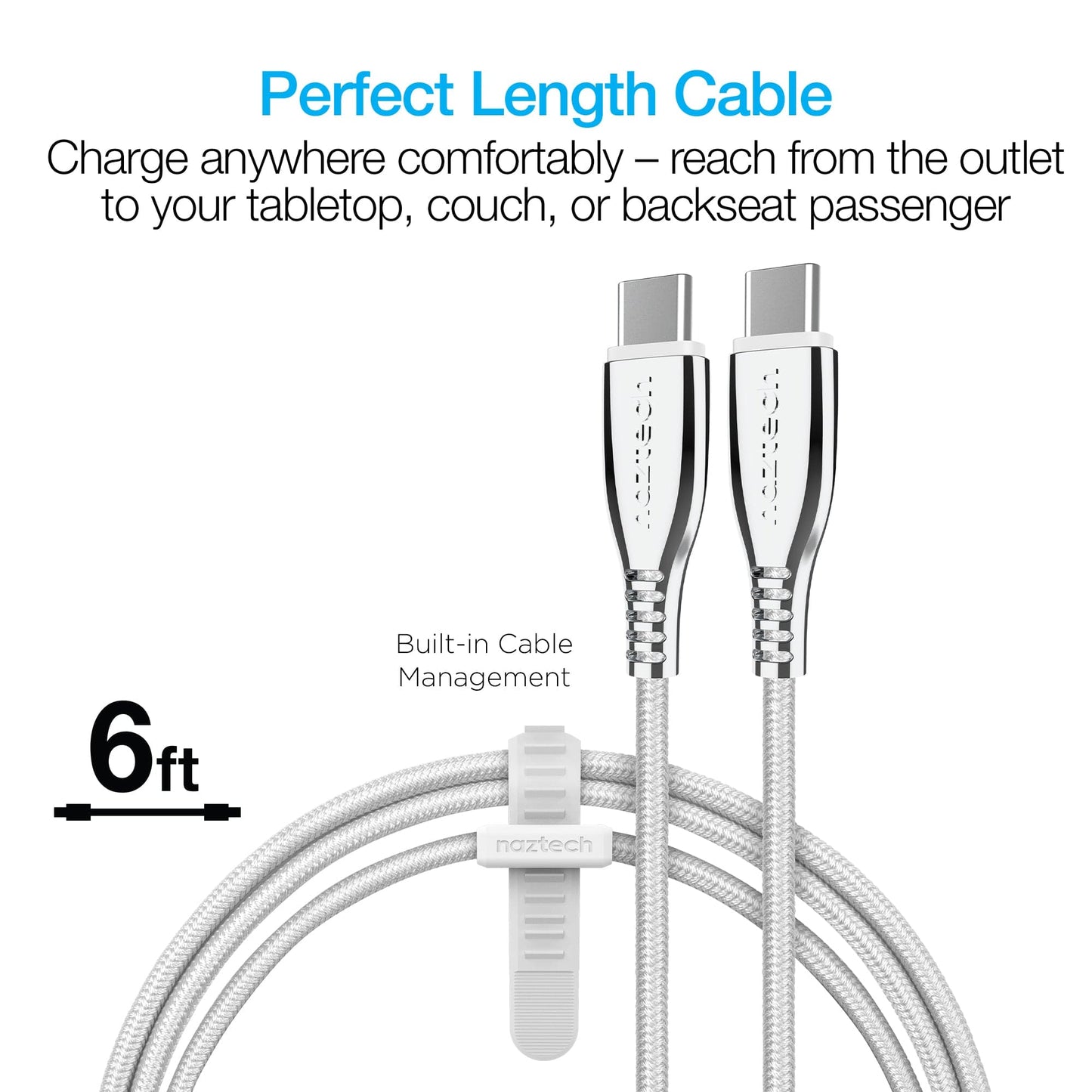 Naztech TITANIUM USB-C to USB-C Braided Fast Charge Cable - 6ft - Color Options