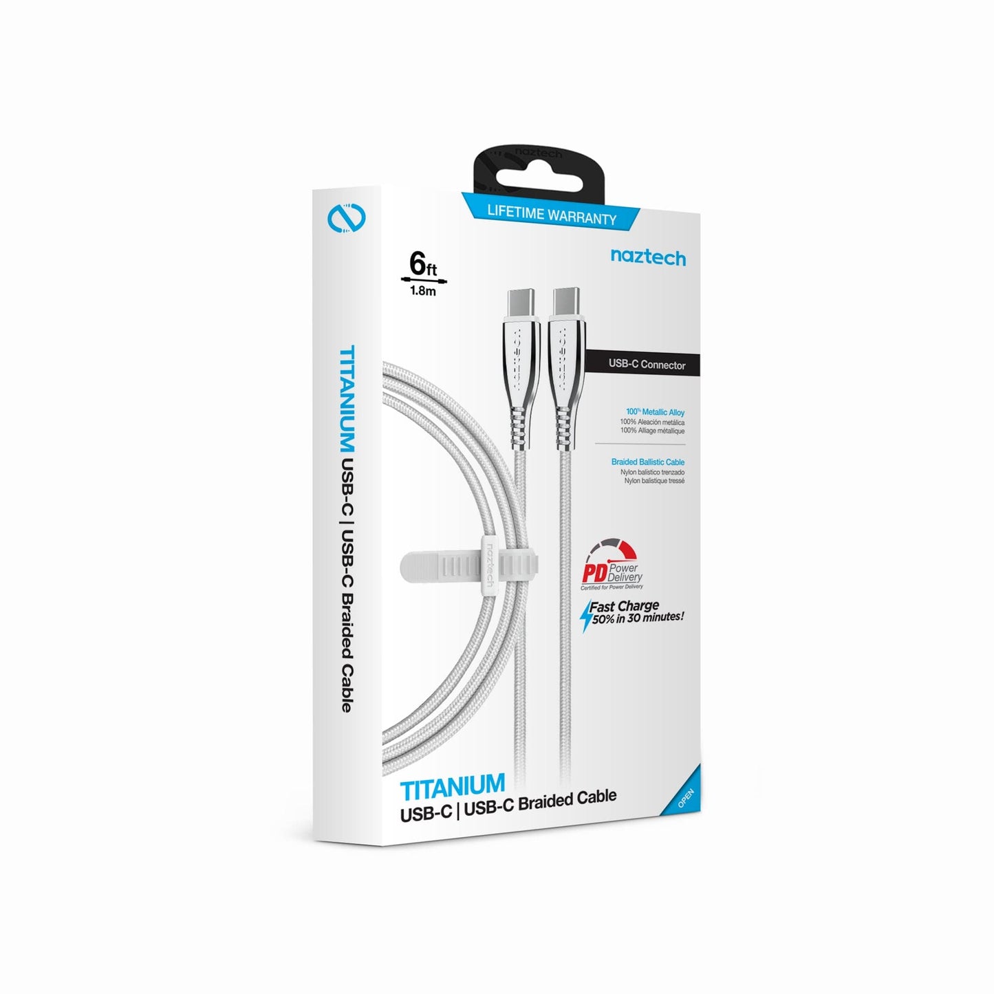 Naztech TITANIUM USB-C to USB-C Braided Fast Charge Cable - 6ft - Color Options