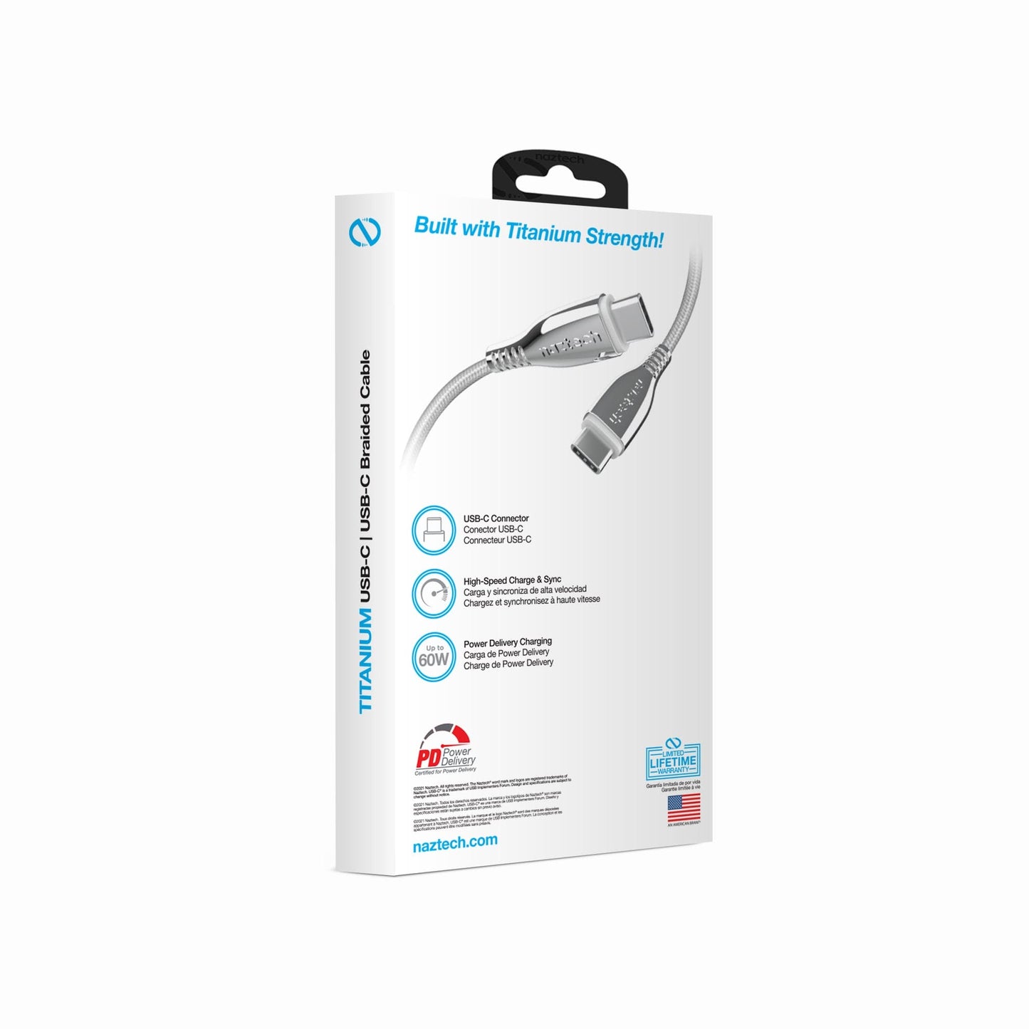 Naztech TITANIUM USB-C to USB-C Braided Fast Charge Cable - 6ft - Color Options