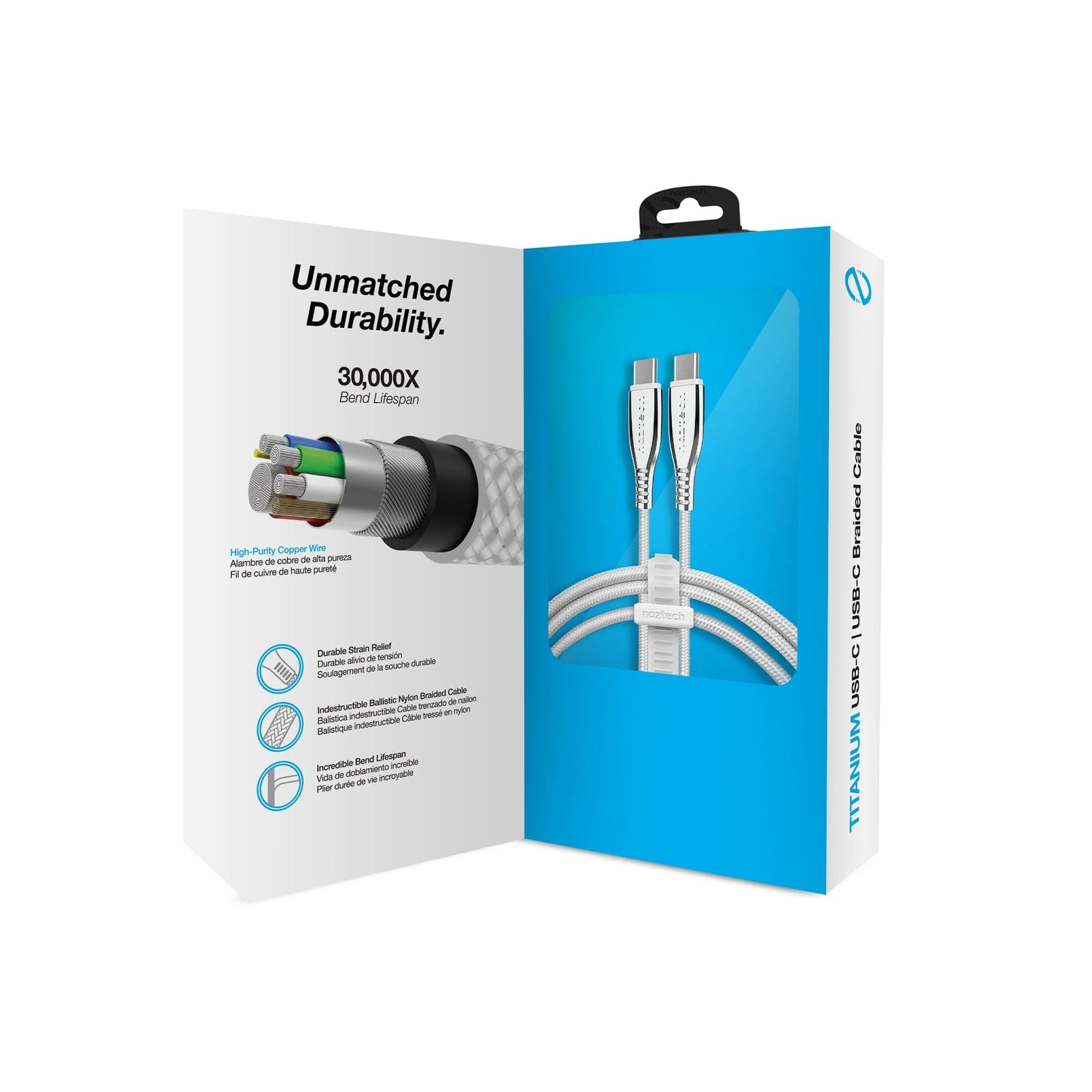 Naztech TITANIUM USB-C to USB-C Braided Fast Charge Cable - 6ft - Color Options