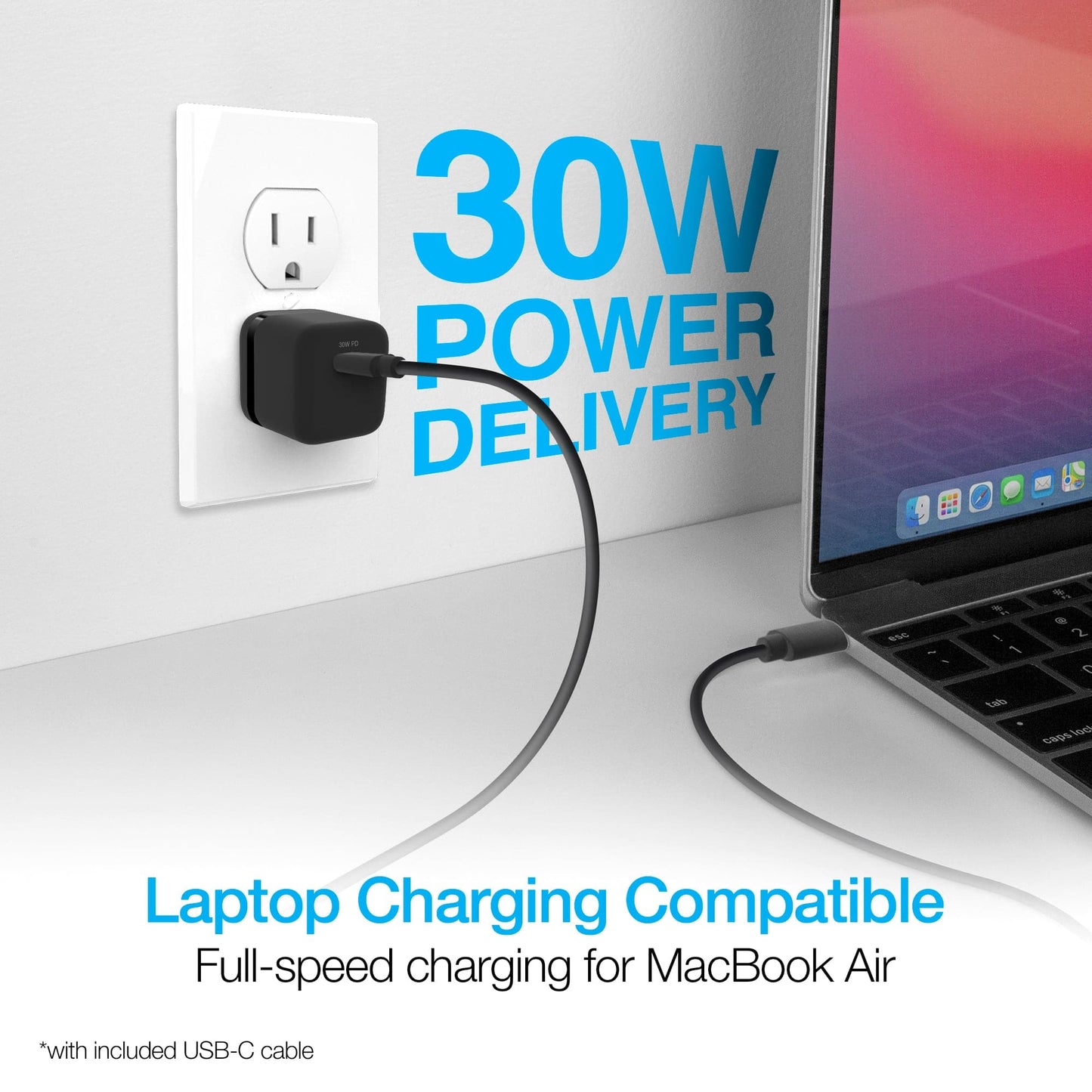 Naztech 30W USB-C PD Fast Wall Charger - 6ft USB-C Cable - Black