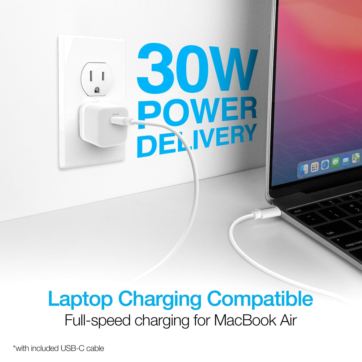 Naztech 30W USB-C PD Fast Wall Charger - 6ft MFi Lightning Cable - White