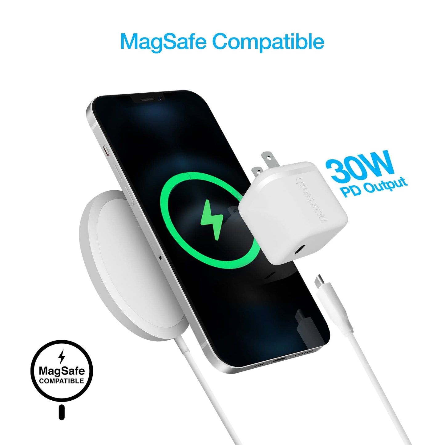 Naztech 30W USB-C PD Fast Wall Charger - 6ft MFi Lightning Cable - White