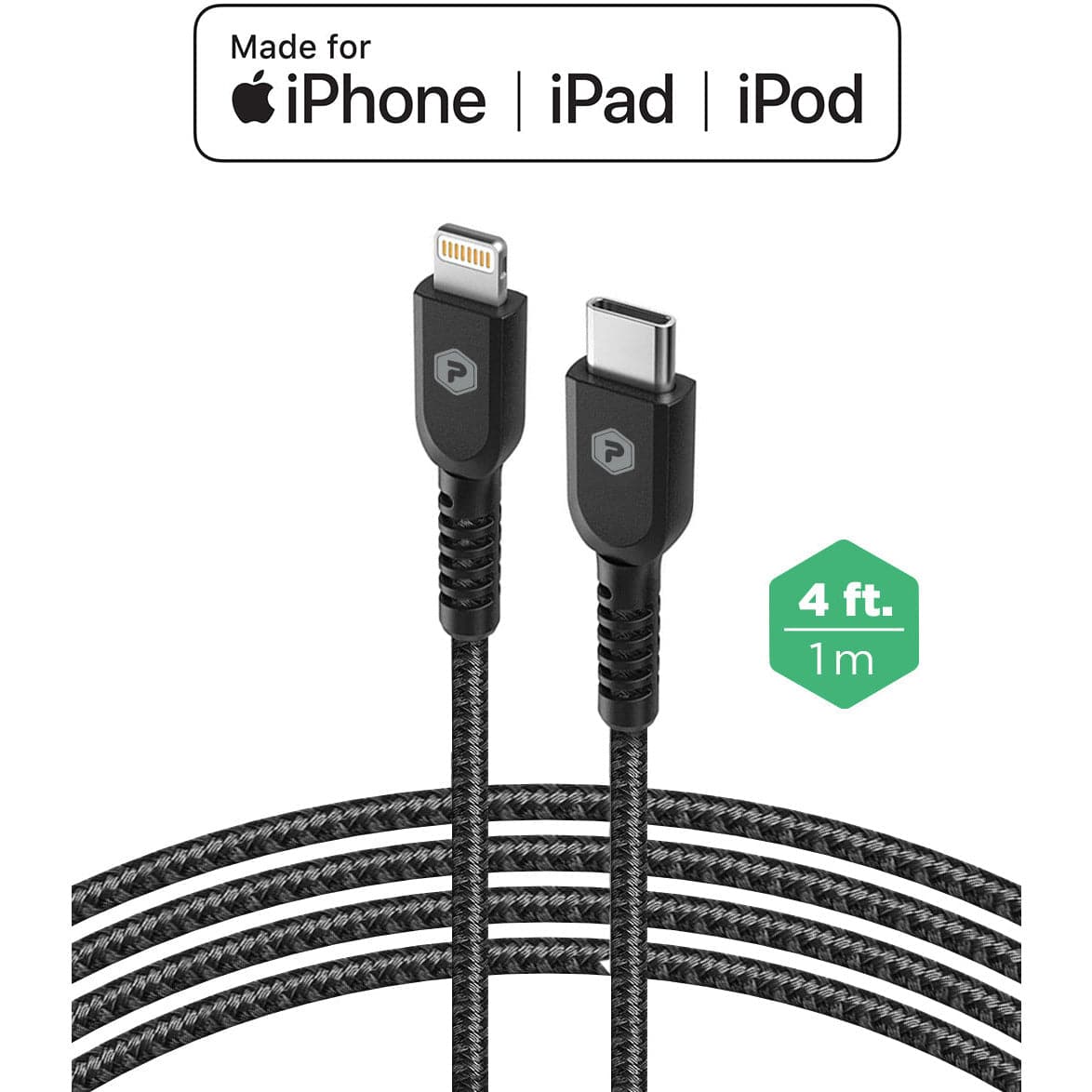 Powerpeak 30W USB & USB-C Dual Port / USB-C to Lightning Cable Fast Charge Car Charger Kit - Black