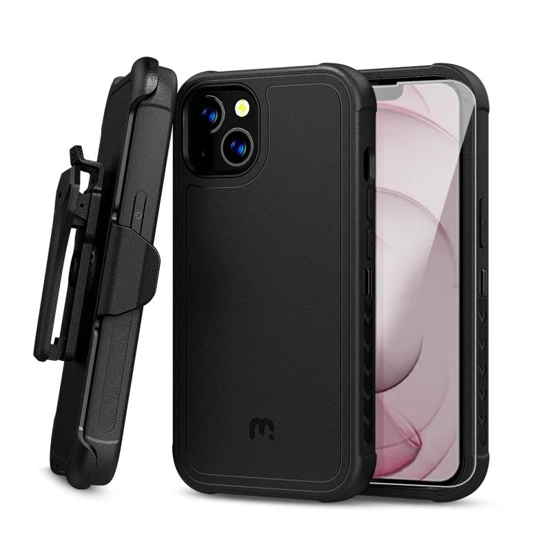 MYBAT Pro Antimicrobial Maverick Series Case with Holster and Tempered Glass - Apple iPhone 13 (6.1) - Color Options