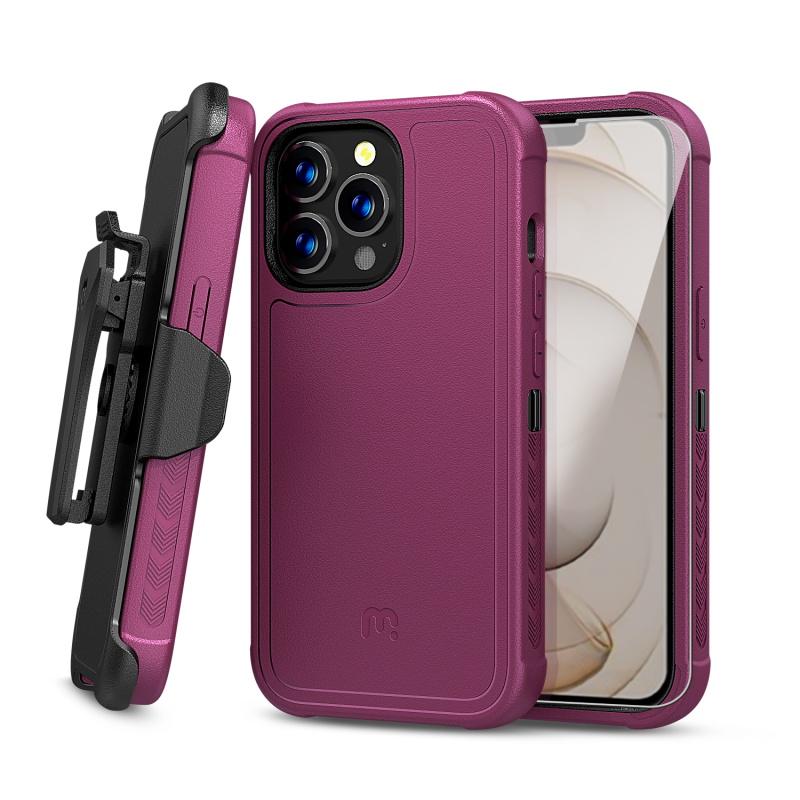 MYBAT Pro Antimicrobial Maverick Series Case with Holster and Tempered Glass - Apple iPhone 13 Pro (6.1) - Color Options