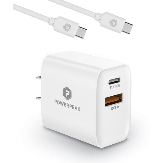 Powerpeak 20W USB-C to C / USB-C Cable Wall Charging Kit - White