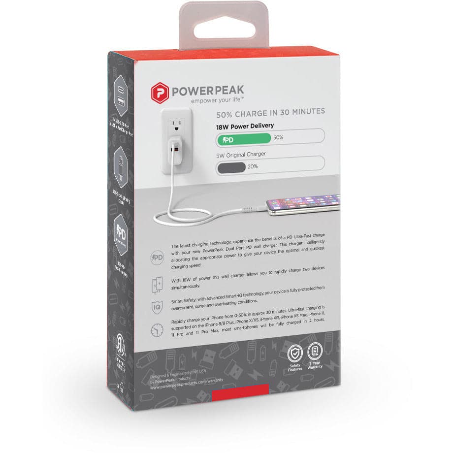Powerpeak 20W USB & USB-C Dual Port / USB-C To Lightning Cable Fast Charge Wall Charger