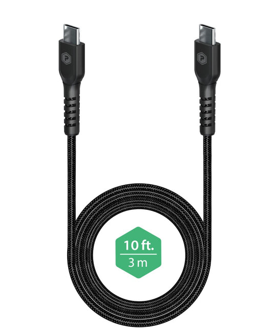 PowerPeak Braided Nylon USB-C to USB-C Charge & Sync Cable - 10 Ft - Black