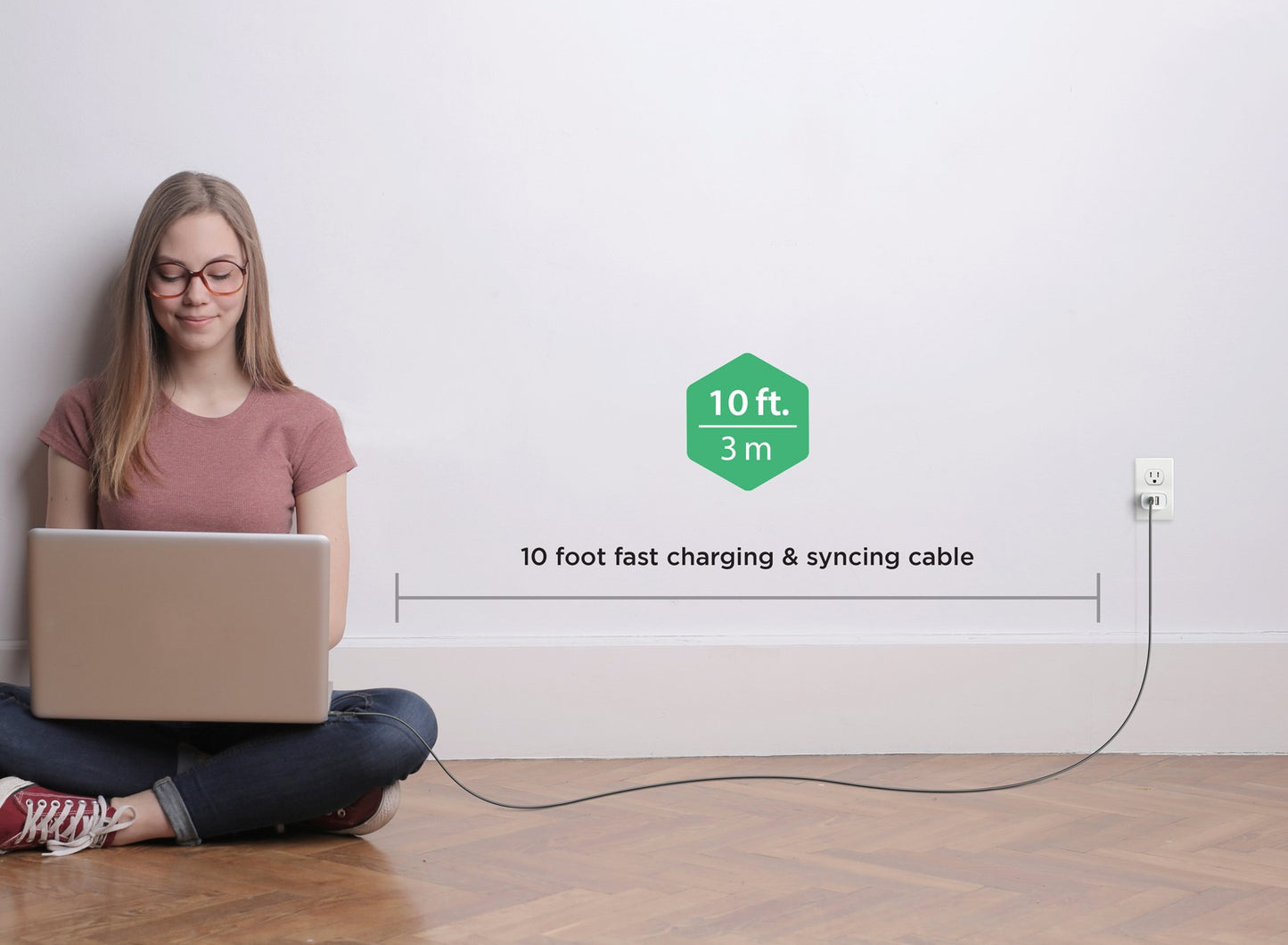 PowerPeak Braided Nylon USB-C to USB-C Charge & Sync Cable - 10 Ft - Black