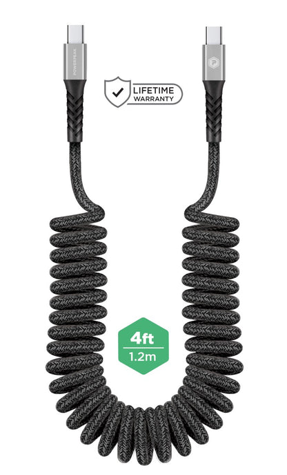 Powerpeak USB-C to USB-C Coiled Sync & Power Cable - 4 FT - Grey (Apple Car Play & Android Auto) (Copy)