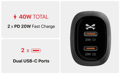 NRGCar - Dual 20W USB-C Fast Charge Car Charger Kit With USB-C to USB-C Cable - 3 Ft -  40W - Black