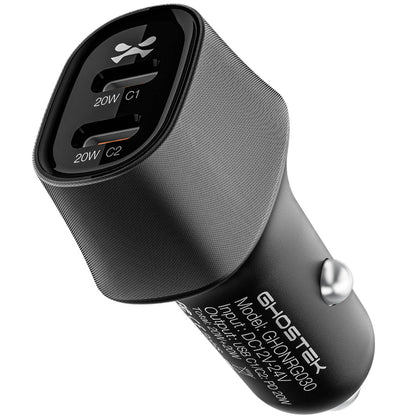 NRGCar - Dual 20W USB-C Fast Charge Car Charger Kit With USB-C to USB-C Cable - 3 Ft -  40W - Black