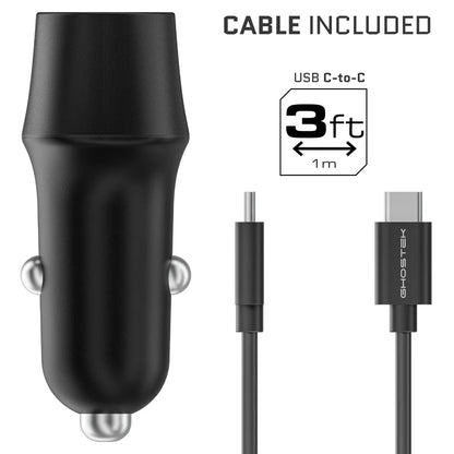 NRGCar - Dual 20W USB-C Fast Charge Car Charger Kit With USB-C to USB-C Cable - 3 Ft -  40W - Black