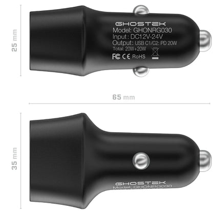 NRGCar - Dual 20W USB-C Fast Charge Car Charger Kit With USB-C to USB-C Cable - 3 Ft -  40W - Black