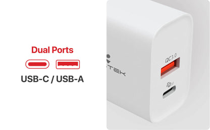 NRGLink - Dual Port USB-C/USB-A Wall Charger - White