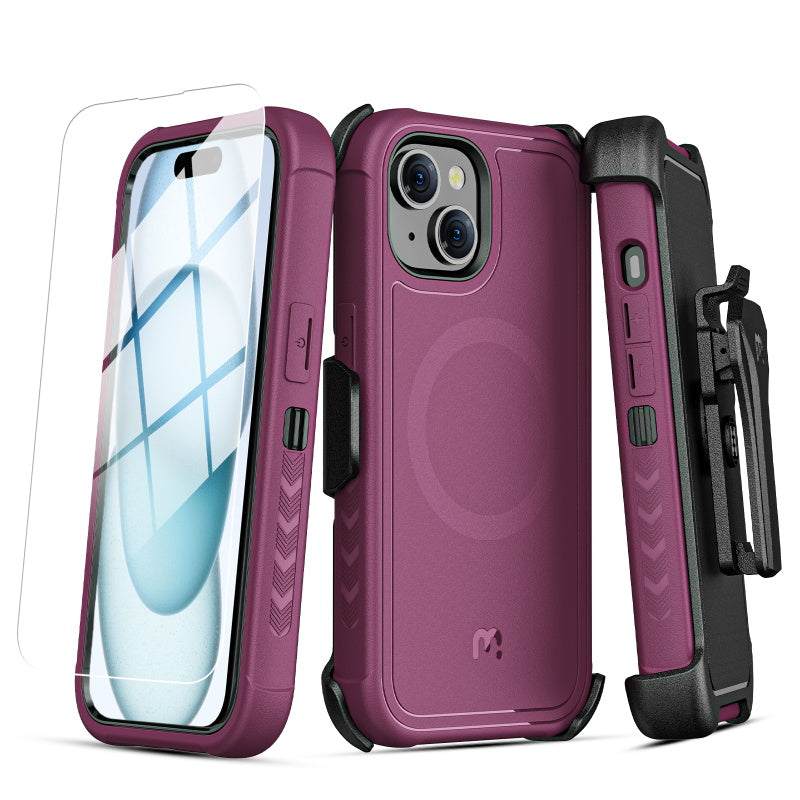 Antimicrobial Maverick Series w/ MagSafe Case with Holster for Apple iPhone 15 (6.1) - Color Options