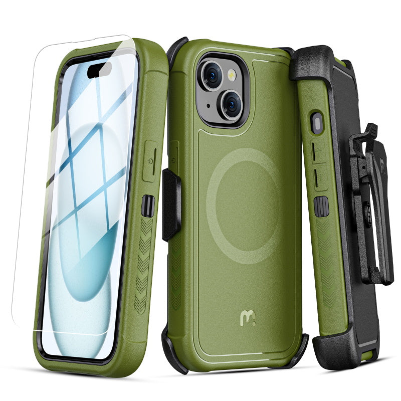 Antimicrobial Maverick Series w/ MagSafe Case with Holster for Apple iPhone 15 (6.1) - Color Options