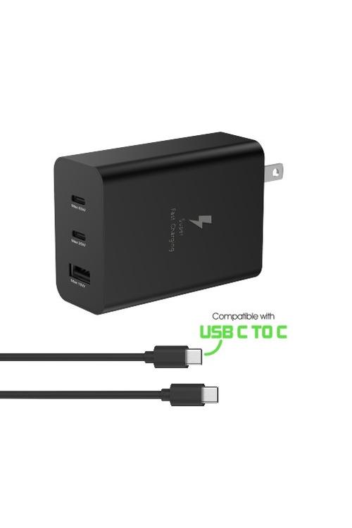 Baseline Dual USB-C + USB-A Fast Charging Travel/Wall Charger Kit With USB-C to USB-C Cable - 5 Ft - White