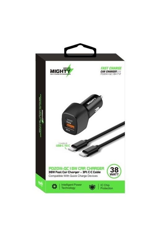 Baseline 38W USB-C & USB-A Fast Charging Car Charger Kit With USB-C to USB-C Cable - 3 Ft - Black