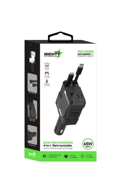 65W Fast Charging Retractable 4 In 1 Car Charger