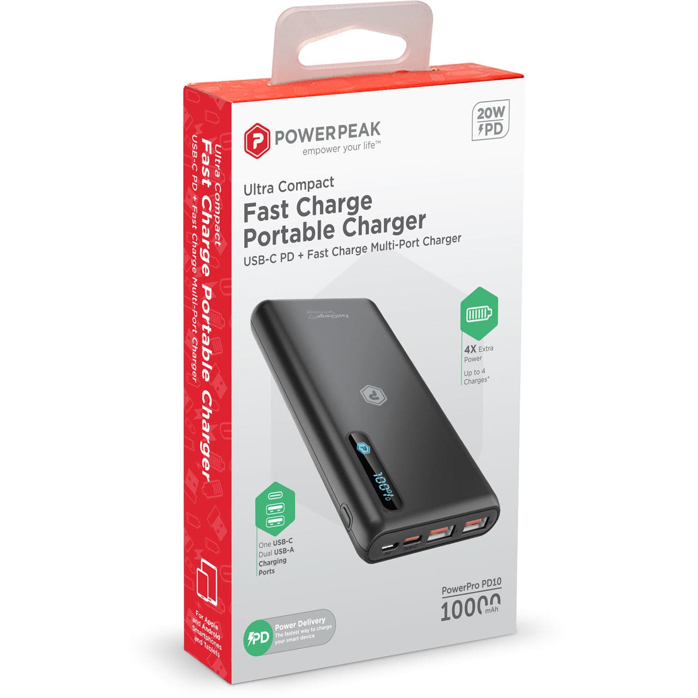 Powerpeak 22.5W Dual USB & USB-C 10000mAh Portable Charger - Color Options