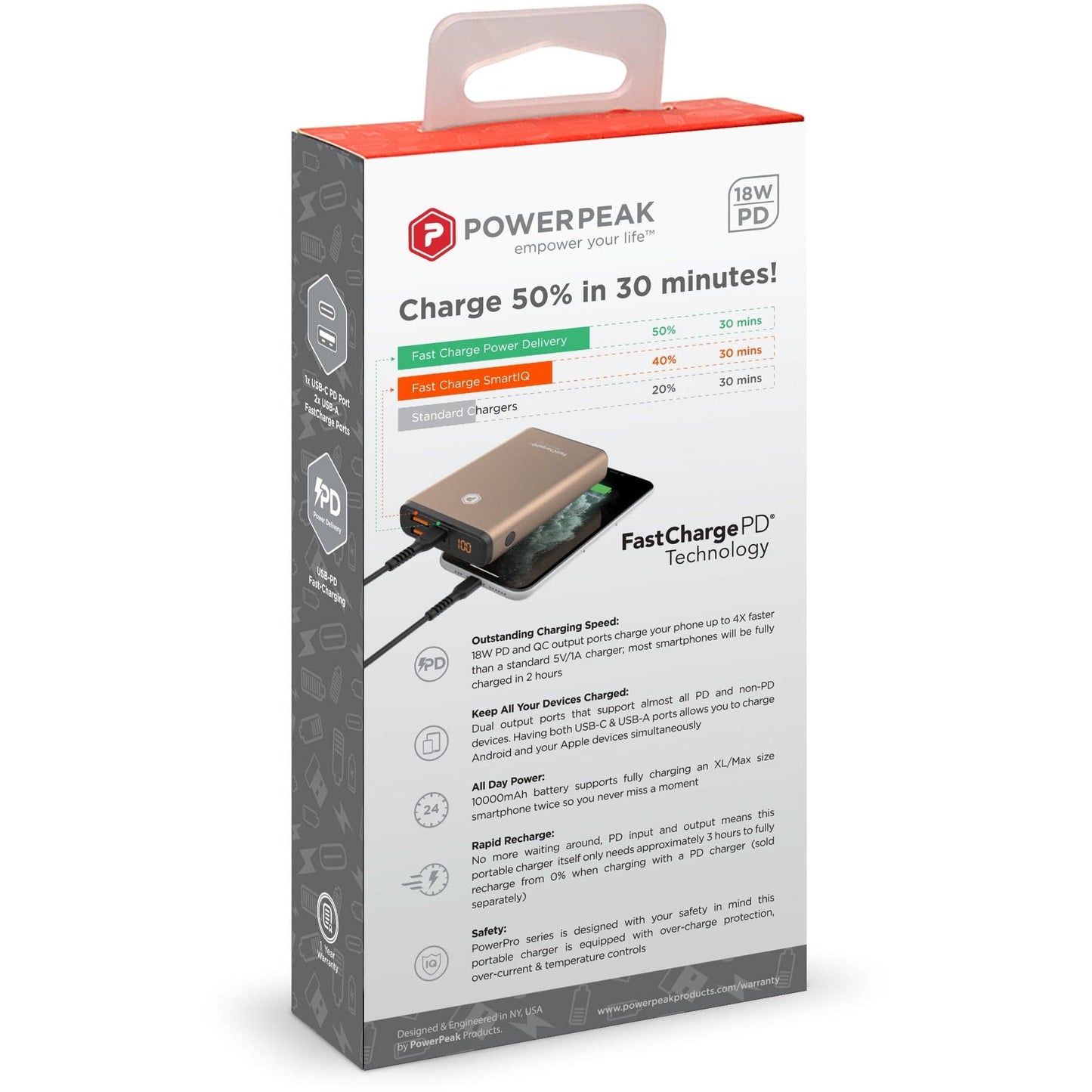 Powerpeak 22.5W Dual USB & USB-C 10000mAh Portable Charger - Color Options