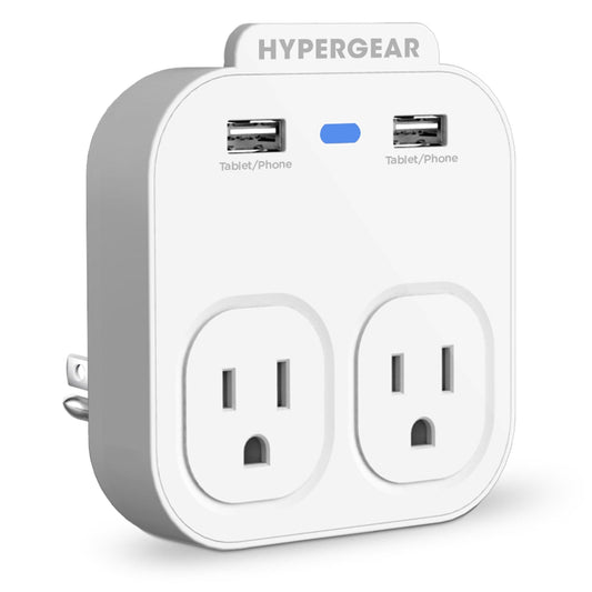 Hypergear Wall Adapter Power Strip with Dual USB and Dual AC Outlets + Phone Holder + Nightlight - White