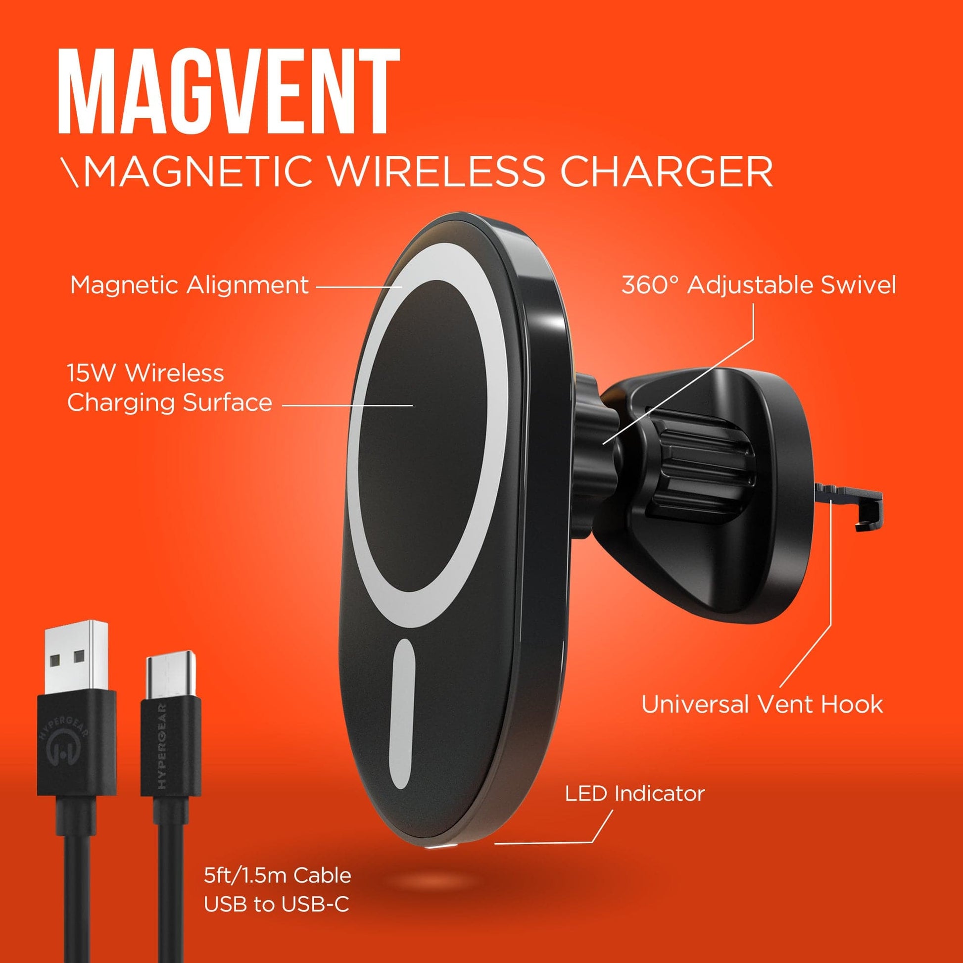 Hypergear Car Vent Wireless Charger HyperGear MagVent 15W Wireless