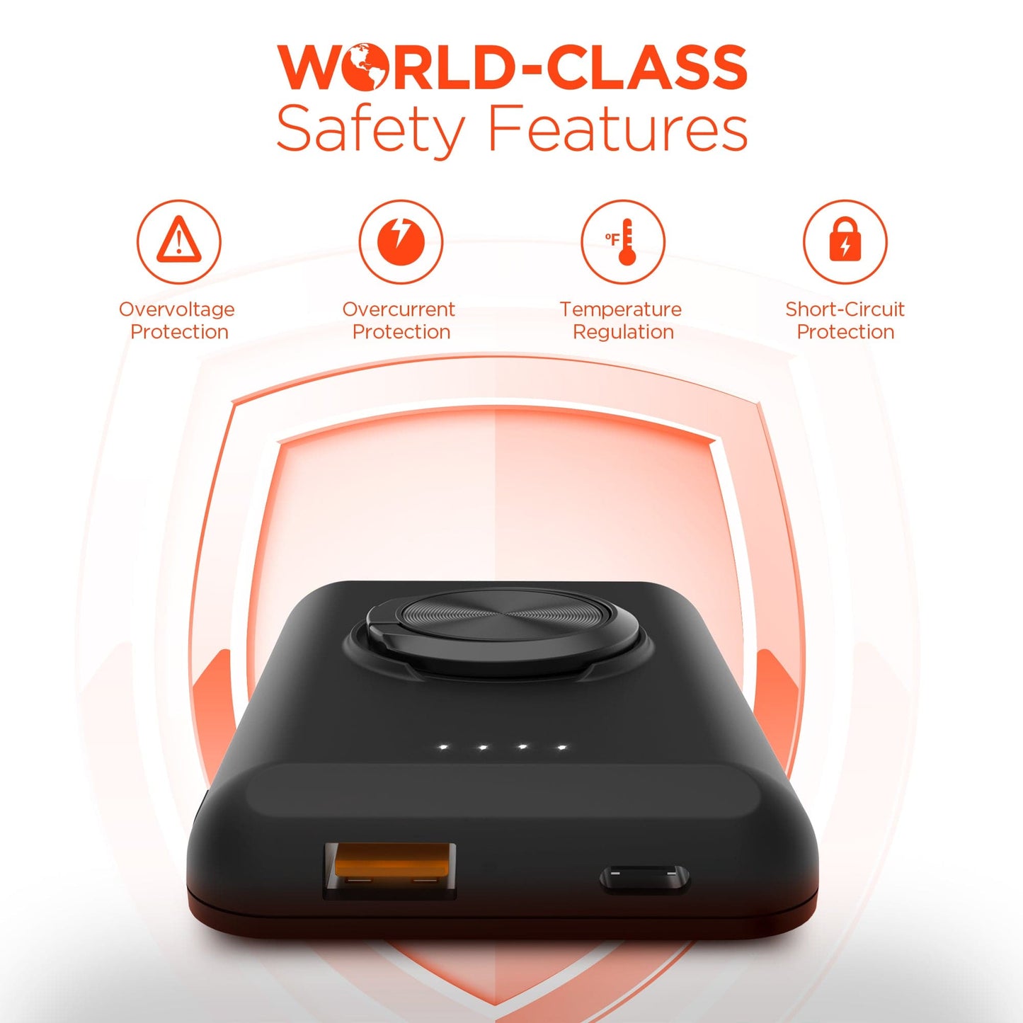 Hypergear 5,000mAh MagSafe Magnetic Wireless Fast Charge Power Bank with a built-in 360° ring holder + kickstand