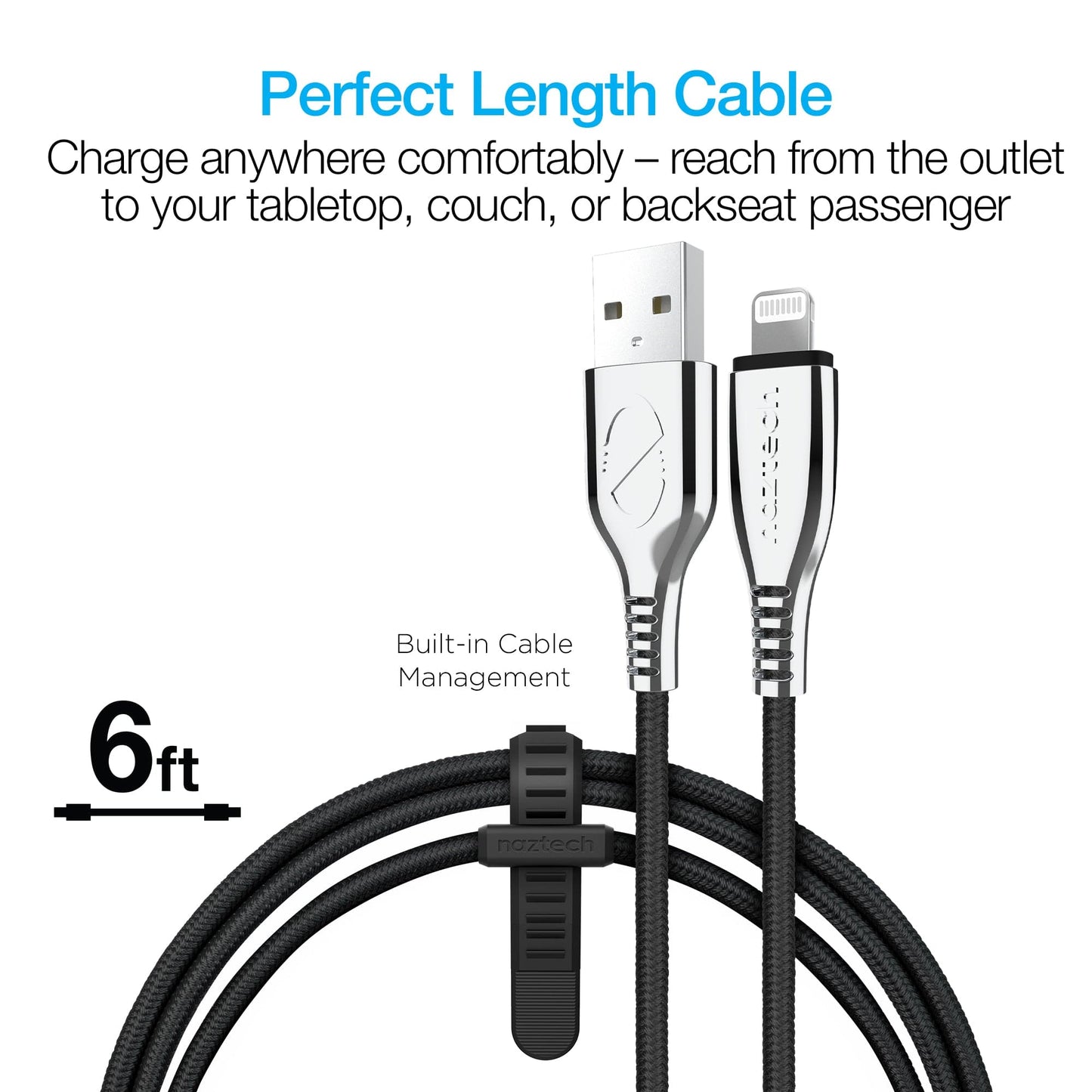 Naztech TITANIUM USB to Lightning Braided Cable - 6ft - Color Options