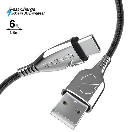 Naztech TITANIUM USB to USB-C Braided Fast Charge Cable - 6ft - Color Options