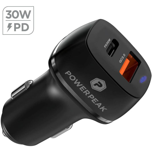 Powerpeak 30W USB & USB-C Dual Port Power Delivery Car Charger