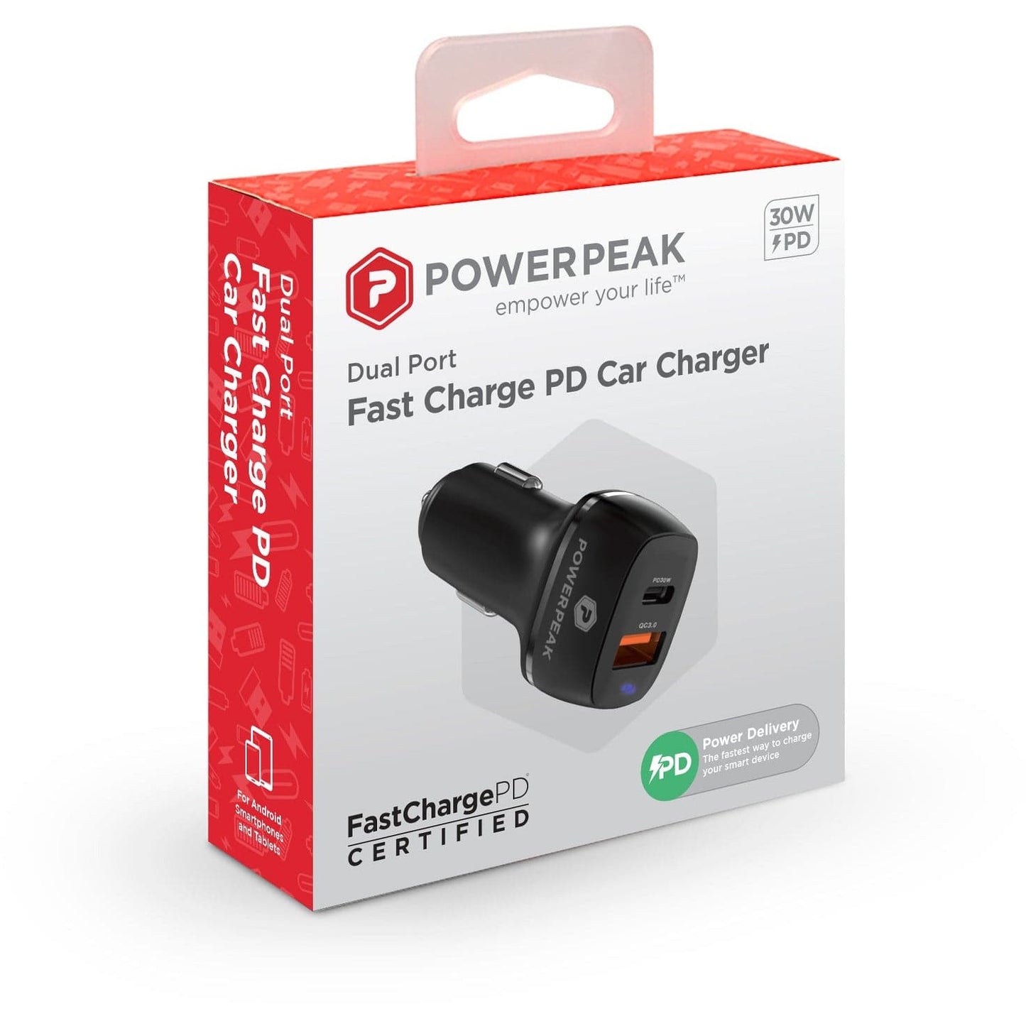 Powerpeak 30W USB & USB-C Dual Port Power Delivery Car Charger