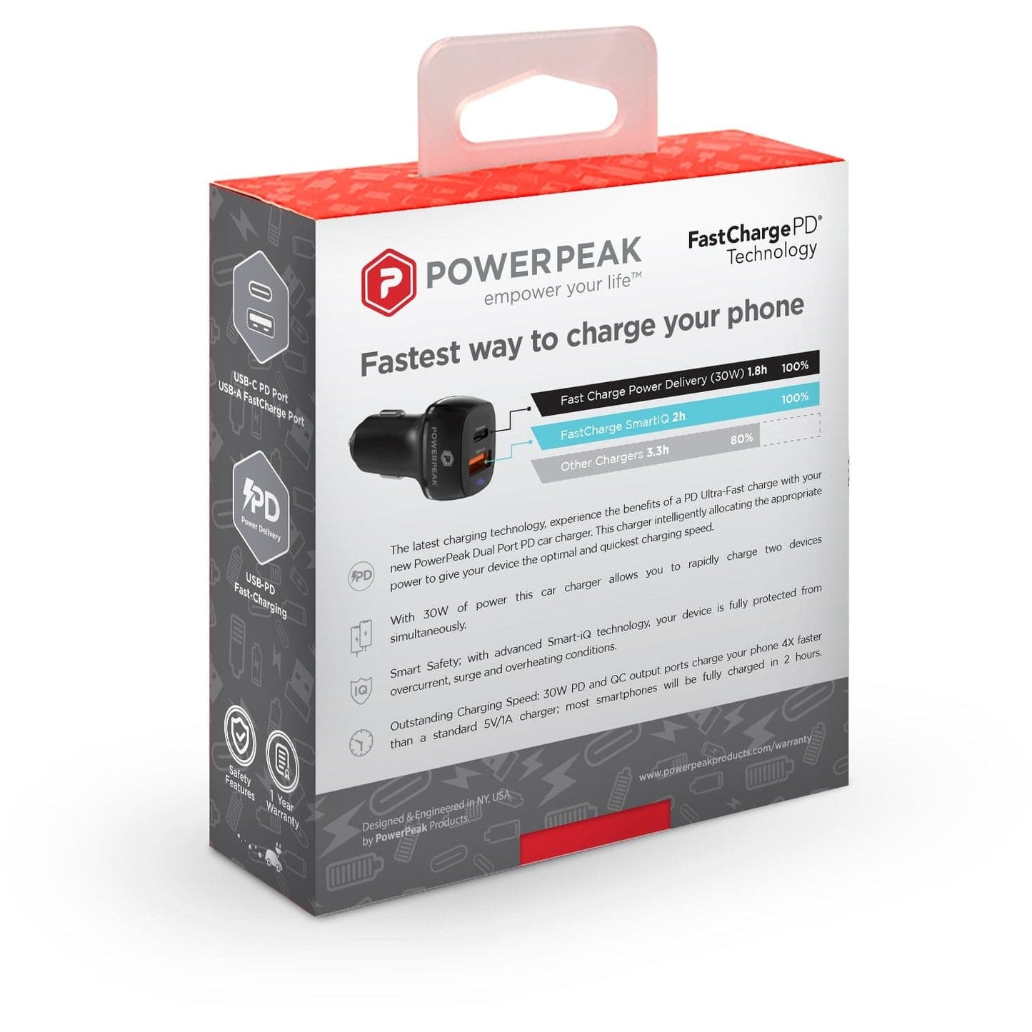 Powerpeak 30W USB & USB-C Dual Port Power Delivery Car Charger