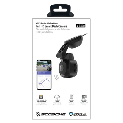 Scosche - Nexar Smart Dash Cam with Suction Cup Base - Black